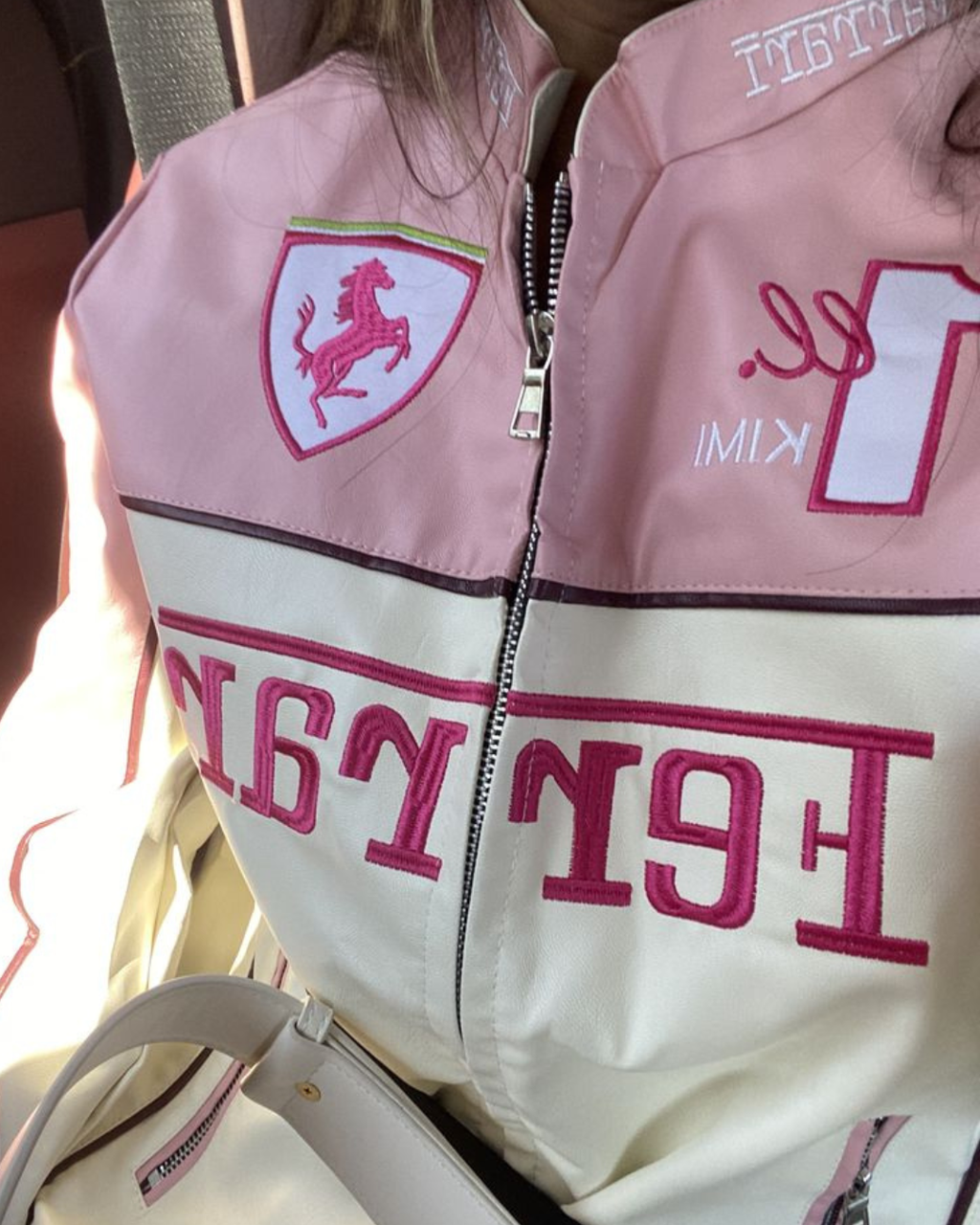 PINK FERRARI LEATHER JACKET