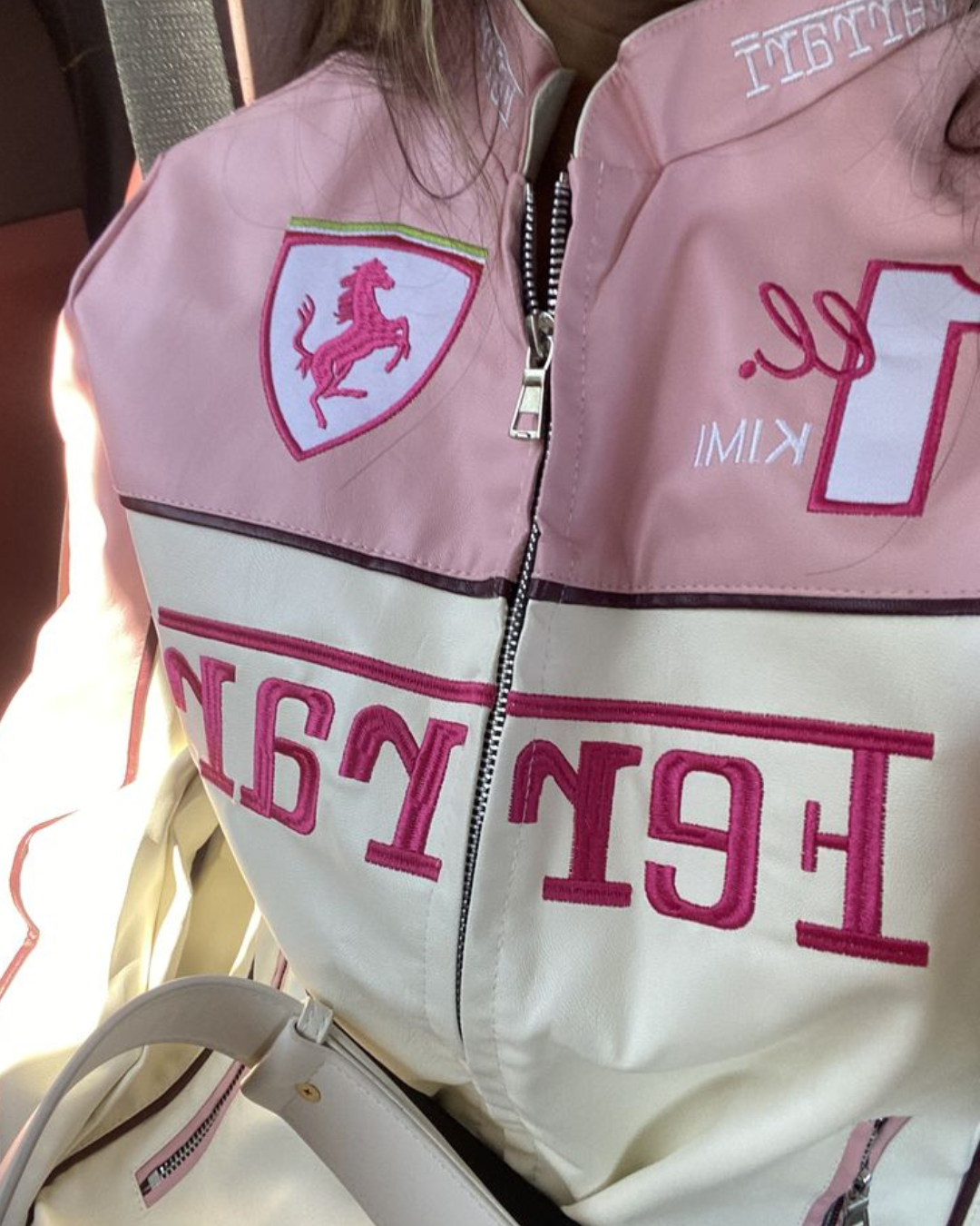 PINK FERRARI LEATHER JACKET