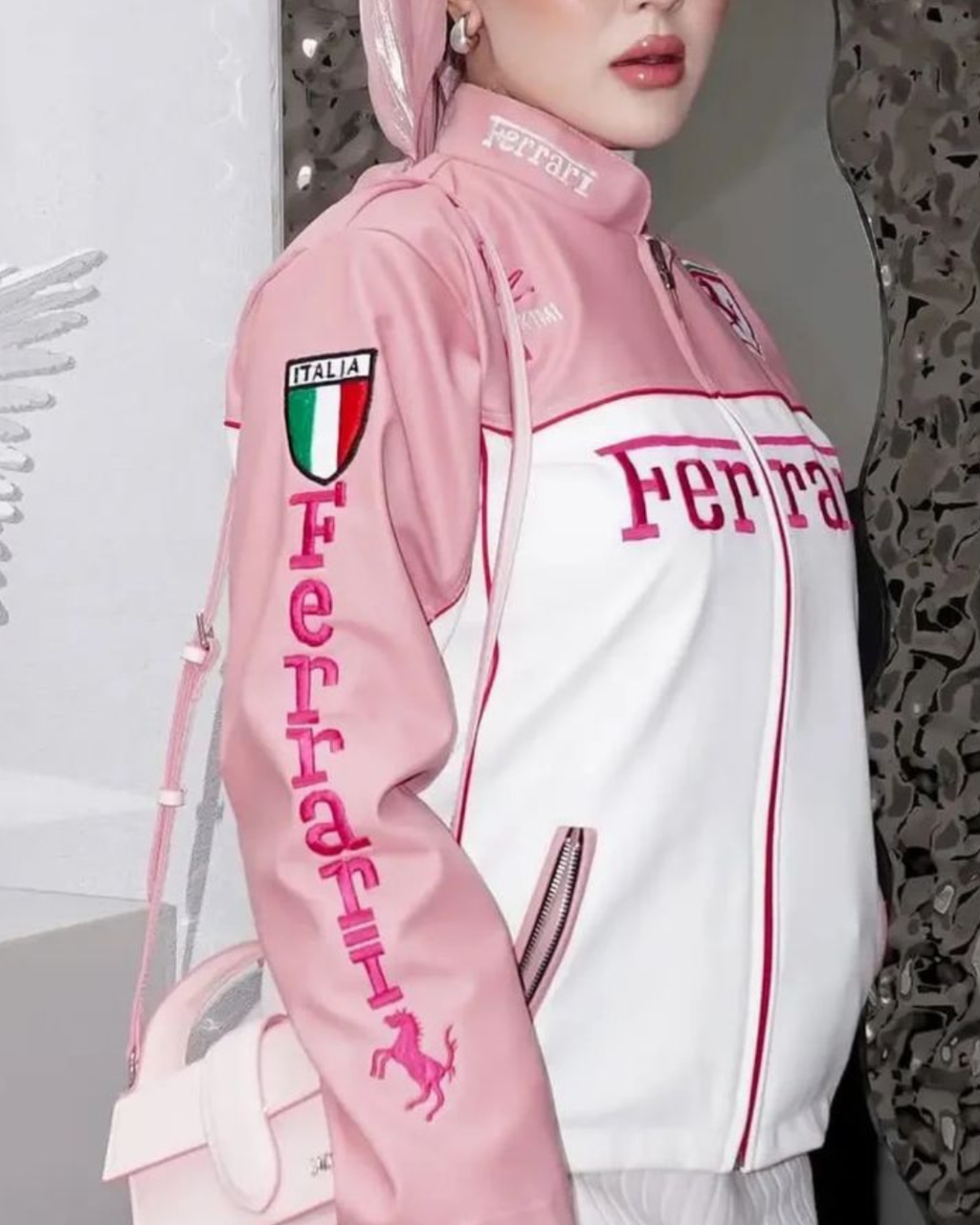 PINK FERRARI LEATHER JACKET